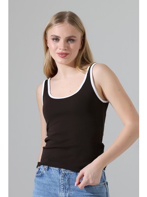 Endies Beyaz Biye Detaylı Likralı Bluz Atlet 21765 Kahve