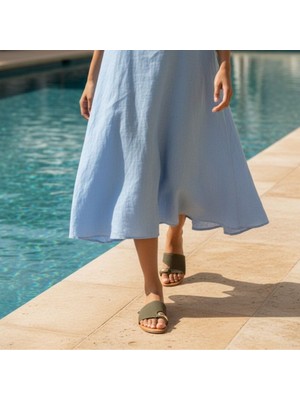 Ne&Ve Shoes Süet Hakiki Deri Tokalı Parmak Arası Kadın Şık ve Rahat Terlik