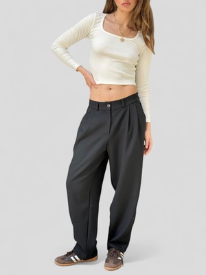 Retrobird Tasarım Athena Vintage Stripe Relax Pantolon Kadın Siyah