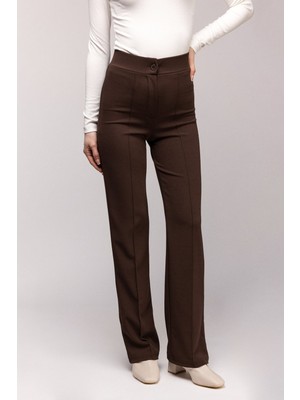 Saade Kahverengi Yüksek Bel Geniş Paça Dikiş Detaylı Pantolon 40