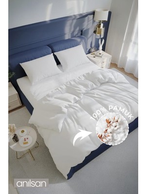 Anılsan 100'lü Camelia Çift Kişilik Düz Ranforce Nevresim - Beyaz %100 Pamuk