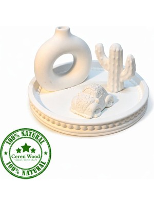 Ceren Wooden Boyanabilir Dekoratif Seramik Trio Set – Tepsili Masa Üstü Obje