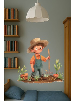Aysha Tasarım Dekoratif Duvar Sticker – Bahçıvan Çocuk Figürlü Doğa Temalı Çocuk Odası Duvar Süsü