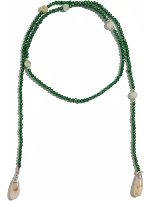 Kadın Açık Yeşil Akik Taşlı ve Rutil Kuvars Taşlı Çok Amaçlı Uzun Doğal Taş El Yapımı Kolye