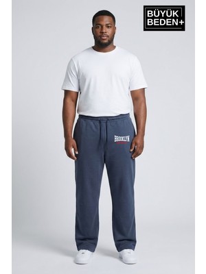 Superlife Erkek Büyük Beden Brooklyn 1970 Baskılı Paça Reçme Ince Eşofman Altı SPR26EA952-3