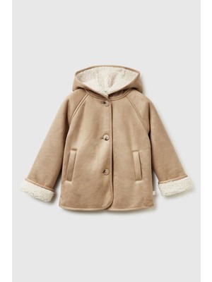 United Colors Of Benetton Mix Kadın / Kız Kk_içi Kürklü Önü Düğmeli Cepli Kapüşonlu Suni Deri Ceket Model Kodu: ( 2JLAGN044901)