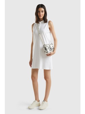 United Colors Of Benetton Beyaz Kadın / Kız Bn_pamuk Karışımlı Göğsü Logo Işlemeli Düğmeli Polo Yaka Elbise Model Kodu: ( 3F9HDV01N101)