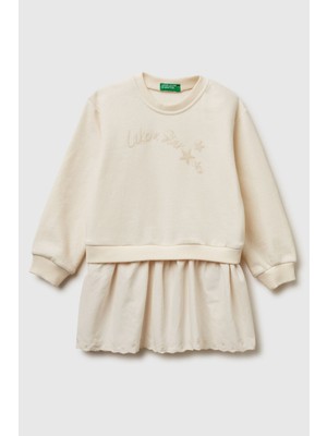 United Colors Of Benetton Ekru Kadın / Kız Kk_önü Nakışlı Ribana Detaylı Uzun Kollu Elbise Model Kodu: ( 345ZGV02L0R2)