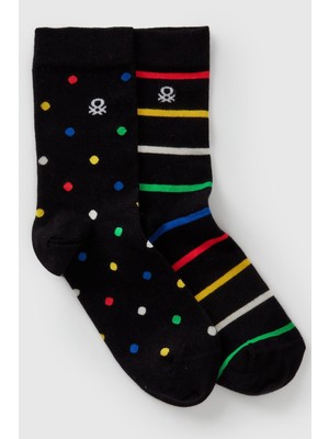 United Colors Of Benetton Mix Unisex U_pamuk Karışımlı Desenli Logo Detaylı 2`li Çorap Seti Model Kodu: ( 6AO427037903)