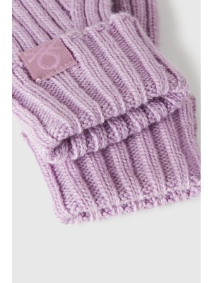 United Colors Of Benetton Lila Erkek Ek_yün ve Viskoz Karışımlı Logo Etiketli Nervürlü Eldiven Model Kodu: ( 126WGG0080W1)