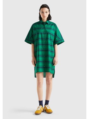 United Colors Of Benetton Mix Kadın / Kız BN_%100 Koton Gömlek Yaka Arkası Uzun Çizgili Elbise Model Kodu: ( 4RDLDV05566K)