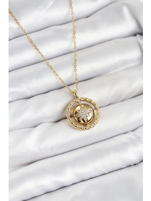 TE Dükkan Buğz 316L Çelik Zincir Gold Renk Kutup Yıldızı Model Kadın Kolye
