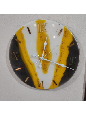 TE Dükkan Epoksi Duvar Saati 33 cm Roma Rakamlı Altın Nehir Desenli Ultra Sessiz