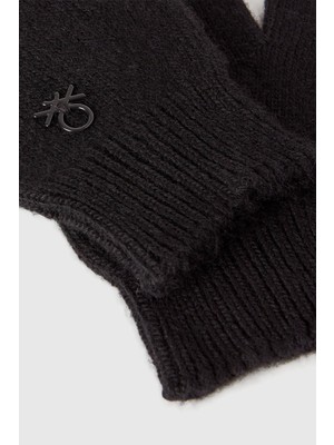 United Colors Of Benetton Siyah Erkek Ej_yün ve Viskoz Karışımlı Logo Nakışlı Eldiven Model Kodu: ( 126WCG00M700)