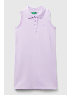 United Colors Of Benetton Lila Kadın / Kız Kj_streç Pamuklu Göğsü Logo Işlemeli Kolsuz Polo Yaka Elbise Model Kodu: ( 3F9HCV00W26G)