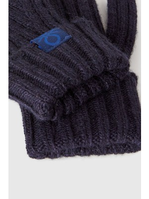 United Colors Of Benetton Sarı Erkek Ek_yün ve Viskoz Karışımlı Logo Etiketli Nervürlü Eldiven Model Kodu: ( 126WGG00866U)