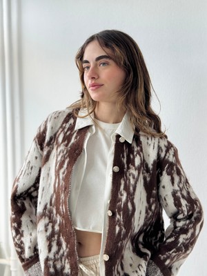 Retrobird Cozy Hırka Kadın Kahve - Krem