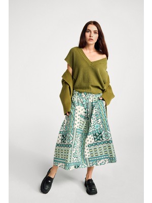 United Colors Of Benetton Mix Kadın / Kız KDN_%100 Pamuk Desenli Beli Lastikli Cepli Poplin Etek Model Kodu: ( 40H2D005F72C)