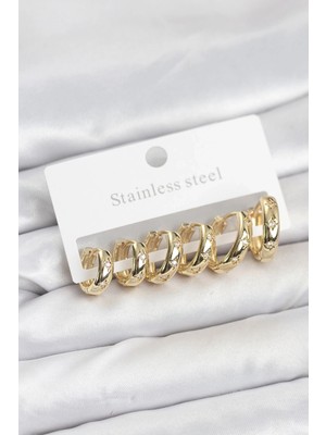 TE Dükkan Buğz 316L Çelik Gold Renk Zirkon Taşlı Kutup Yıldızı Model Halka Küpe Seti