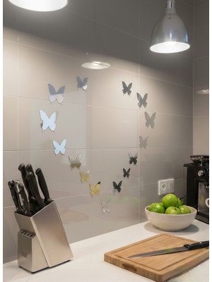 Numa Concept Kelebek 10'lu Aynalı Pleksi Duvar Dekorasyon Her Biri 6x6 cm (Kendinden Yapışkanlı)