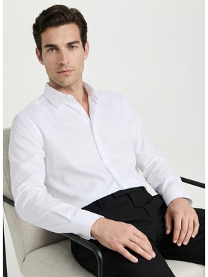 Fabrika Slim Fit Gömlek Yaka Diyagonal Beyaz Erkek Gömlek Maydos 507