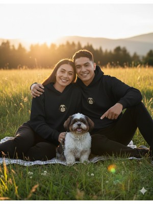 Muhtar Store Sevgililer Günü Özel Shih Tzu Figürlü Unisex Siyah Hoodie – Patili Aşk Temalı Kapüşonlu Sweatshirt