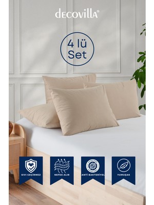 Decovilla Micro Fermuarlı Yastık Alezi Sıvı Geçirmez 4 Lü Set Yastık Koruyucu 50X70