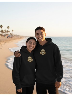 Muhtar Store Sevgililer Günü Özel Poodle Figürlü Unisex Siyah Hoodie – Patili Aşk Temalı Kapüşonlu Sweatshirt