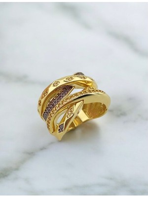 Onseva Kuyumculuk 14 Ayar Altın Taşlı Modern Sarmal Yüzük