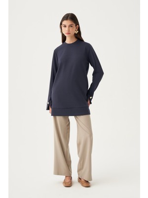 ALLDAY Lacivert-Yumuşak Dokulu Gold Dügmeli Sweatshirt