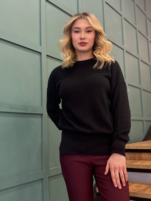 Stamina Stamına Kadın Bisiklet Yaka Etek Ucu Lastikli Yırtmaç Detaylı Triko Kazak