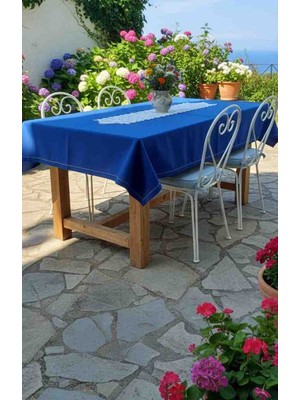 Yarımada Kadın Kooperatifi : Saks Mavisi Leke Tutmaz Duck Keten Masa Örtüsü - 240X170 cm