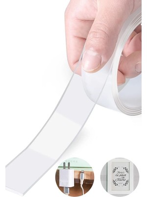 Gampus Duvara Tablo Albüm Obje Dekor Asmak Için Iz Bırakmaz Çift Taraflı Nano Bant 3 Metre x 3 cm Kaliteli