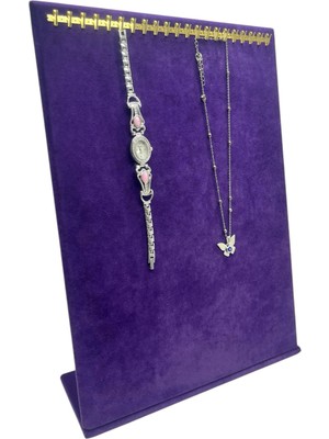 Megass Dekor Süet Kumaş Mor Renk 24/34 cm Tırnaklı Tesbih-Kolye-Zincir Ayaklı Standı