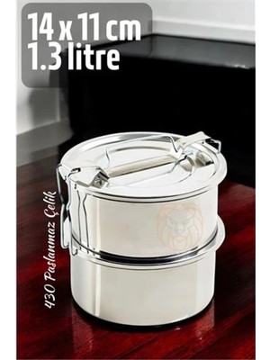 Genel Tedarik Sefer Tası Yemek Kabı Paslanmaz Çelik 2 Katlı 14 cm 1.3 Litre