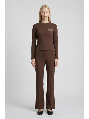 Rays 8344A Bisiklet  Yaka Cep Nakışlı Badi Kahve