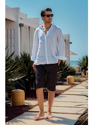 Remsa Mayo Remsa Erkek Havuz Deniz Uzun Kapri Şort Mayo RK005 Siyah Monogram