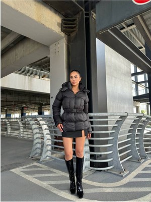 Madame Melek Waterproof Fabric Ithal Kumaş Kapüşonlu Şişme Mont Su Geçirmez Kamşonlu Mont Rüzgar Geçirmez