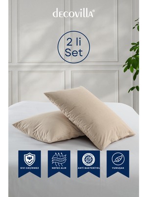 Decovilla Micro Fermuarlı Yastık Alezi Sıvı Geçirmez 2 Li Set Yastık Koruyucu 50X70