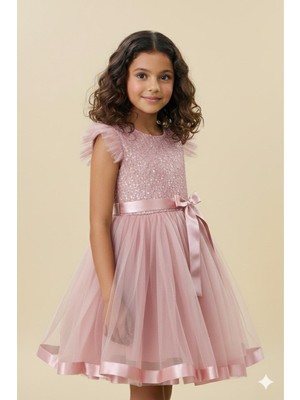 Bes Trend Kız Çocuk Balo Party Simli Kemerli Abiye Elbise