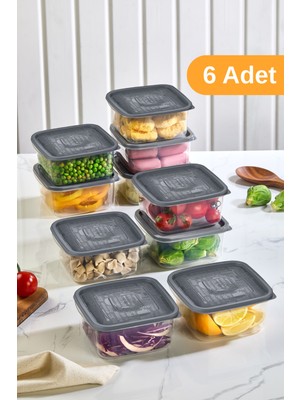 Serstil 6 Adet - 936ML Büyük Kapaklı Gıda Saklama Kabı | Buzdolabı Düzenleyici Kahvaltılık - 12X12X6,5 cm