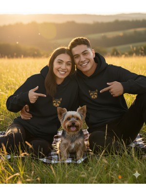 Muhtar Store Sevgililer Günü Özel Yorkshire Terrier Figürlü Unisex Siyah Hoodie – Patili Aşk Temalı Kapüşonlu Sweatshirt