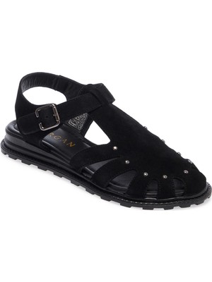 Tergan  Siyah Hakiki Süet Deri Kadın Sandalet - K25Y1SN67817-A01