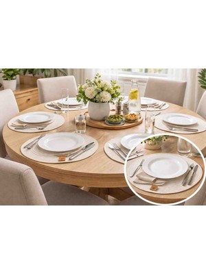 Anuk Grup 6 Adet Krem Hasır Supla Amerikan Servisi Sunum Tabak Altlığı