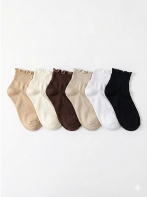 TG Socks Basic Fırfır Detaylı 6 Adet Soket Çorap - Vintage Renk Serisi