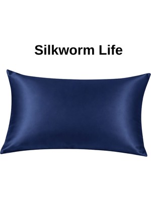 Lacivert Renkli % 100 Ipek Yastık Kılıfı