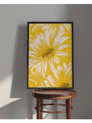 Rosa Art Tablo | Ahşap Çerçeveli Tablo - Sarı Papatya Temalı Minimalist,modern Tablo-Çerçeveli Poster