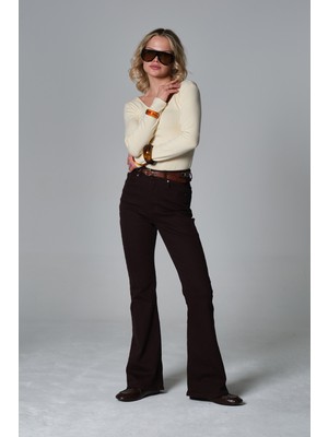 Domoda Normal Bel Kot, Ispanyol Paça Esnek Denim Kumaş Kadın Fit And Flare Jean Pantolon @morales