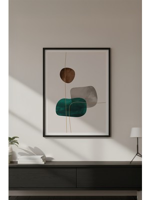 Huhuli Ahşap Siyah Çerçeveli Geometrik Desenli Minimalist Tablo HUHU627