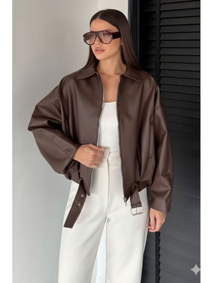 Orions Collection Yeni Sezon Oversize Kemerli Deri Bomber Ceket Trend & Şık Model